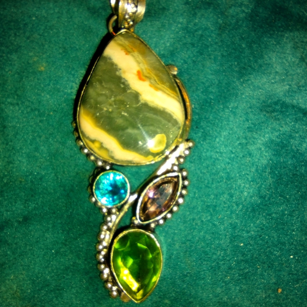 Polychrome jasper and gem pendant sterling silver